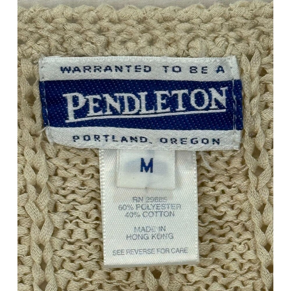 Pendleton Vintage 90s Cardigan Sweater M Beige Open Knit Mother of Pearl Buttons - Picture 6 of 6